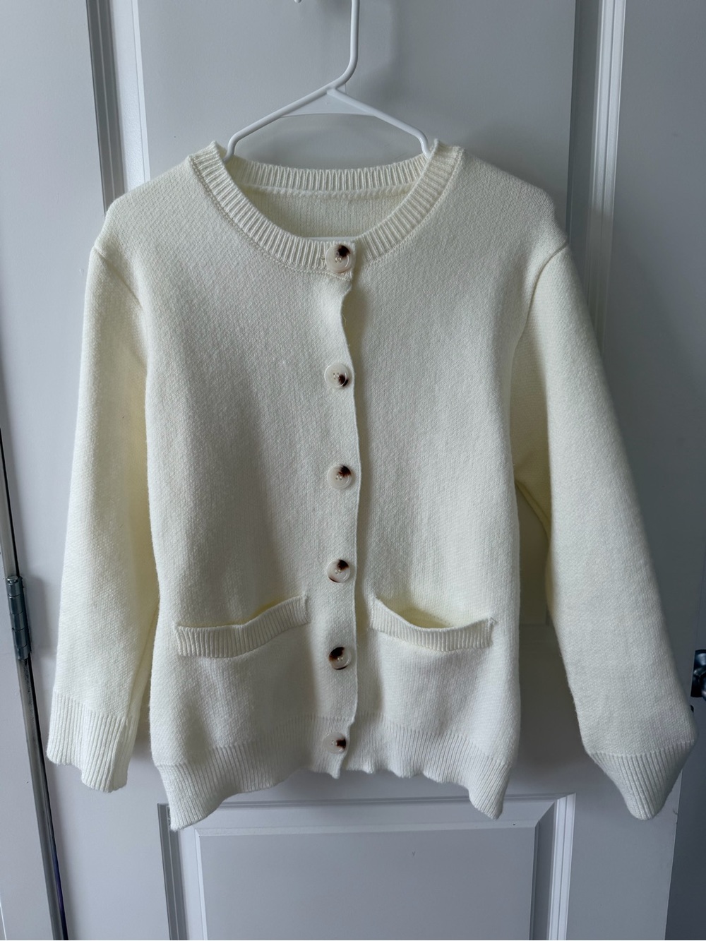 Classic Cream Button-Front Pocket Cardigan